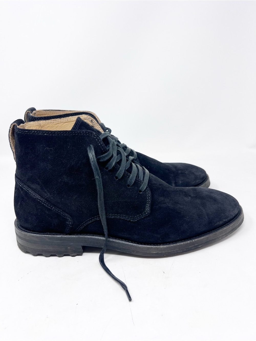 JOHN VARVATOS FREEMAN BLACK SUEDE ANKLE LACE UP BOOTS MENS SZ 10.5
